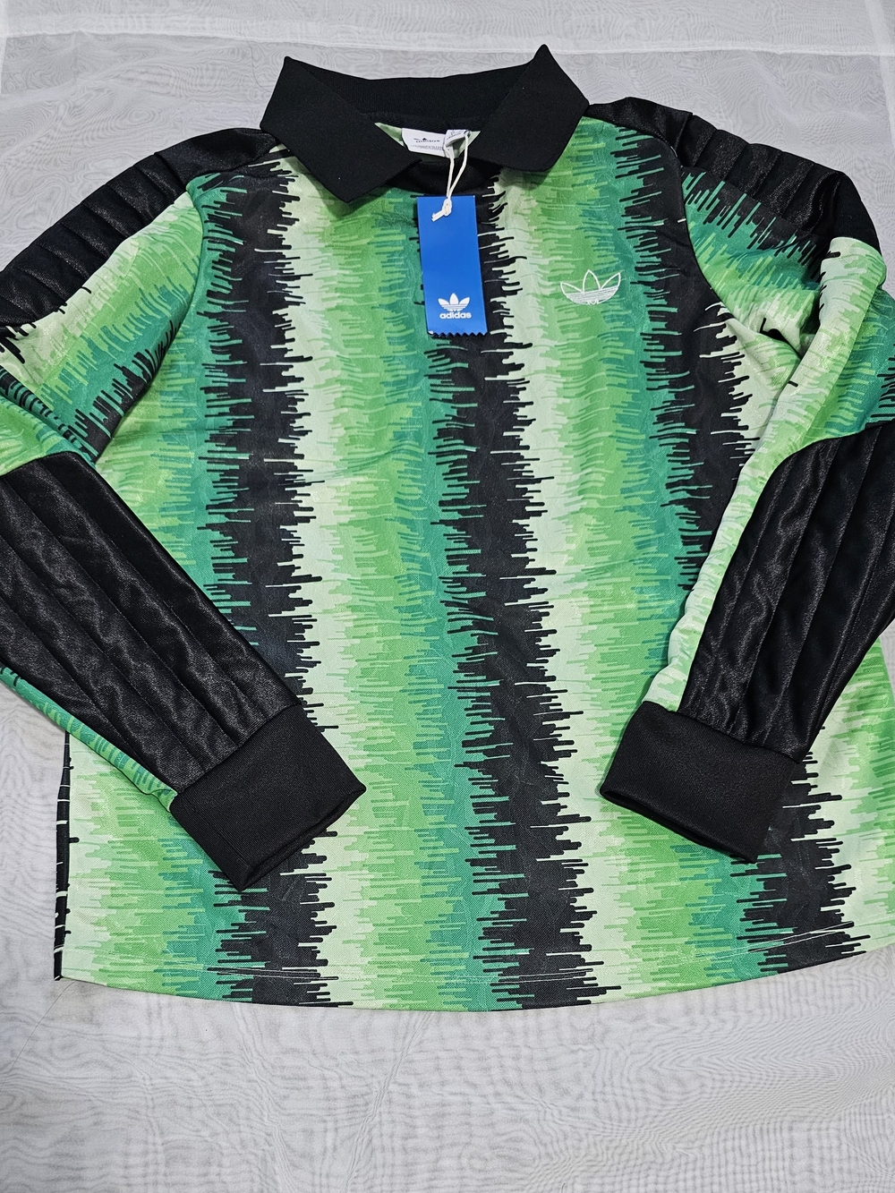 adidas Originals Men’s Long Sleeve Striped Polo Green/Black Logo Size M FM1980 - Picture 14 of 14